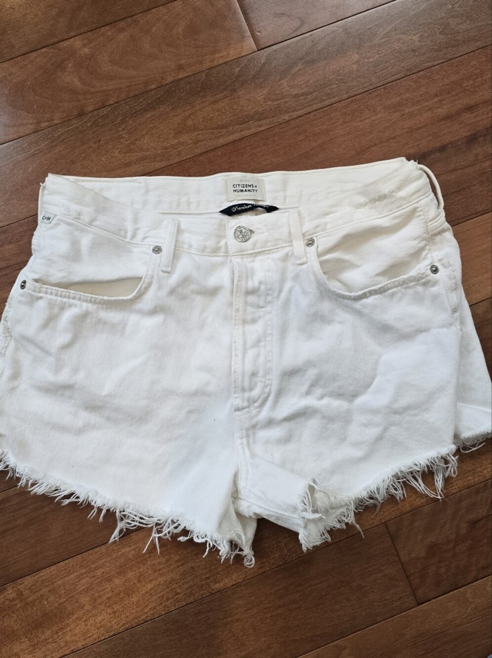 Citizens Of Humanity White Frayed Denim Cutoff Shorts